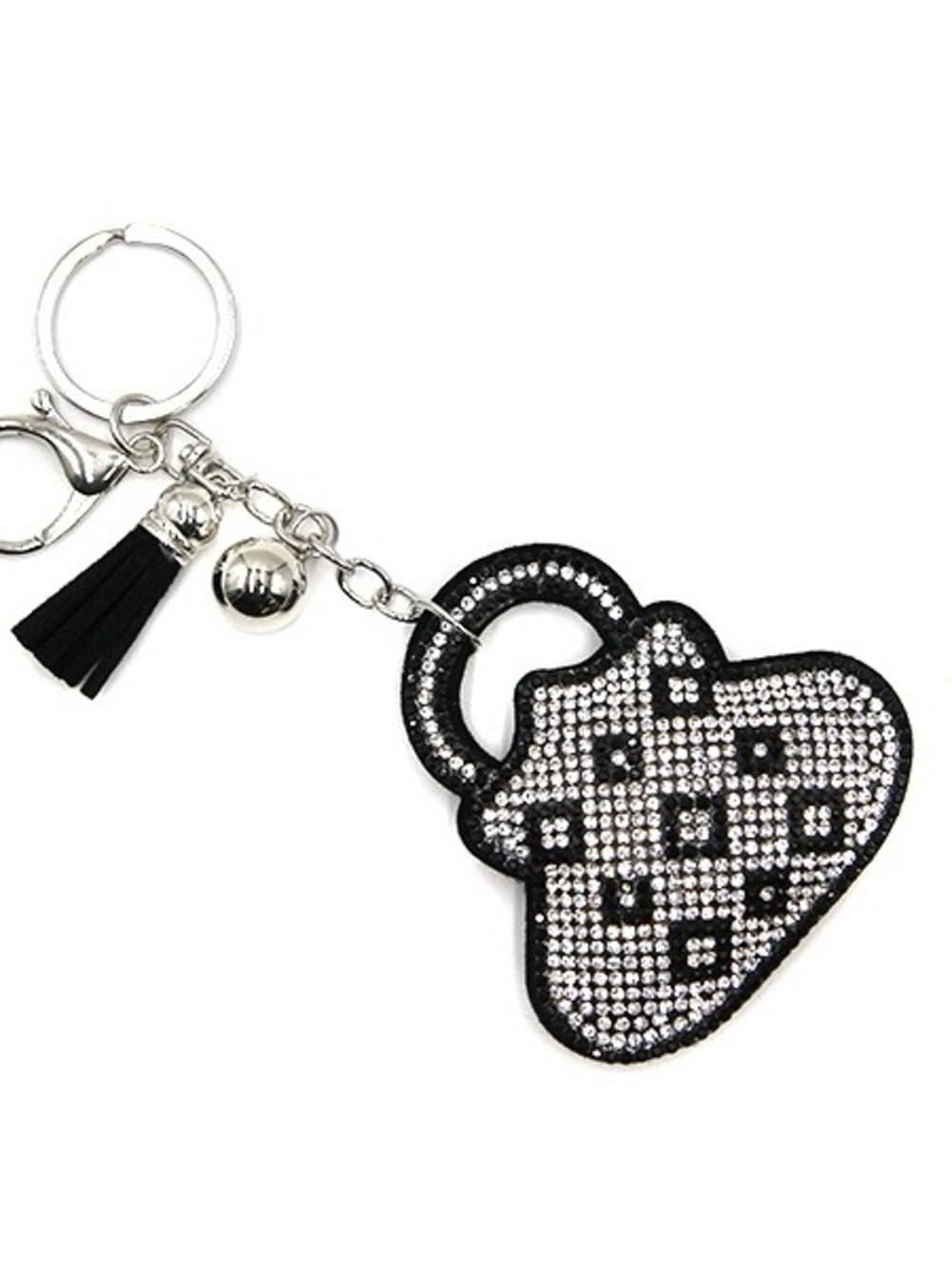 Black Rhinestone Handbag Charm Keychain with Tassel